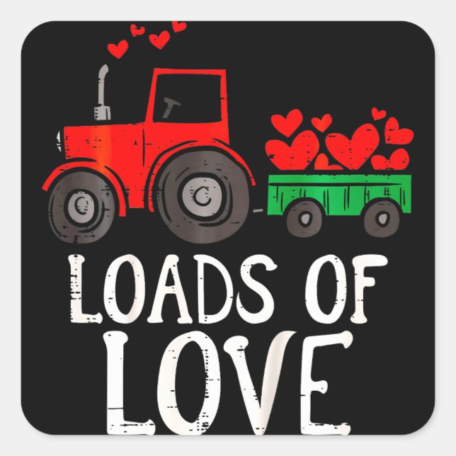 Pegatina Cuadrada Niños Montones De Amor Tractor Día de San Valentín (Anverso)