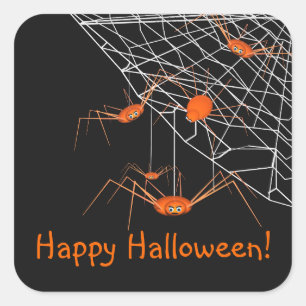 Pegatina Cuadrada Niños Naranjas Halloween Spiders