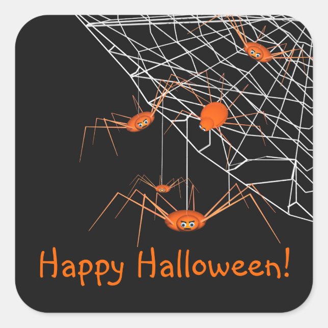 Pegatina Cuadrada Niños Naranjas Halloween Spiders (Anverso)