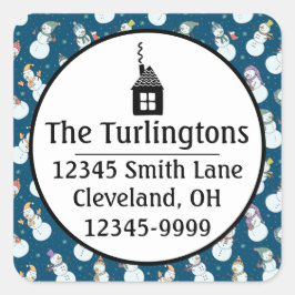 Pegatina Cuadrada Niños Navidades acribillan a hombre de nieve en Go