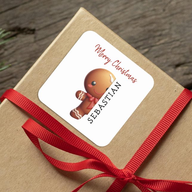 Pegatina Cuadrada Niños Navidades del hombre de pan de jengibre pers (Subido por el creador)