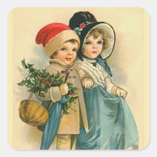 Pegatina Cuadrada "Niños Navidades educados"