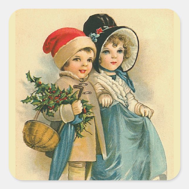 Pegatina Cuadrada "Niños Navidades educados" (Anverso)