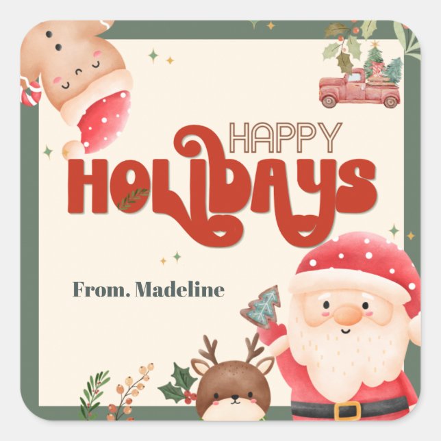 Pegatina Cuadrada Niños navidades pequeños Invitación de fiesta de v (Anverso)