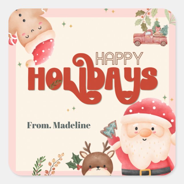 Pegatina Cuadrada Niños navidades pequeños Invitación de fiesta de v (Anverso)