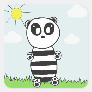 Pegatina Cuadrada Niños Panda 