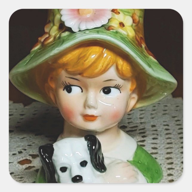 Pegatina Cuadrada Niños pelirrojos y cachorros (Anverso)