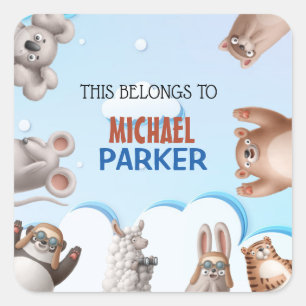 Pegatina Cuadrada Niños personalizados adoran a Personalizado animal