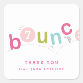 Pegatina Cuadrada Niños rebotan fiesta de cumpleaños gracias