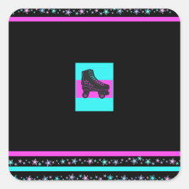 Pegatina Cuadrada Niños Retro Fiesta de patinaje sobre ruedas Pegati