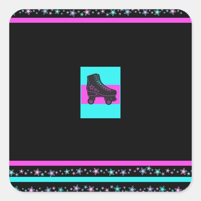 Pegatina Cuadrada Niños Retro Fiesta de patinaje sobre ruedas Pegati (Anverso)