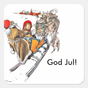 Pegatina Cuadrada Nisse y Kersti en Sleigh Ride