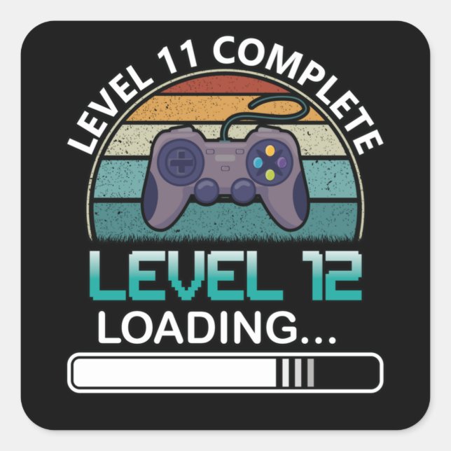 Pegatina Cuadrada Nivel 11 Nivel completo 12 | Videojuego de cumplea (Anverso)