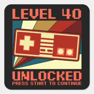 Pegatina Cuadrada NIVEL 40 UNLOCKED 40 Birthday Gift Gamer