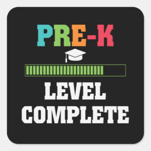 Pegatina Cuadrada Nivel pre-K completado de vuelta al videojugador e