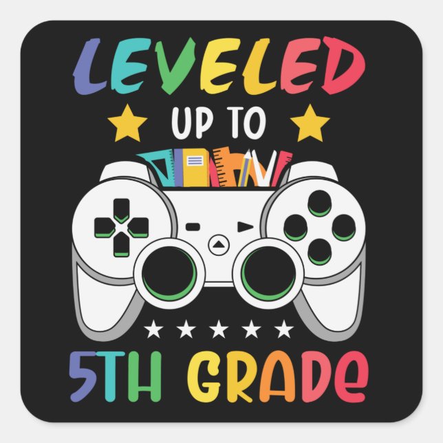 Pegatina Cuadrada Nivelado hasta 5º grado de vuelta a la escuela de  (Anverso)