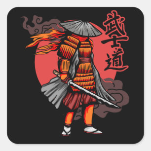 Pegatina Cuadrada Niza Retro Samurai - Samurai sostiene Katana
