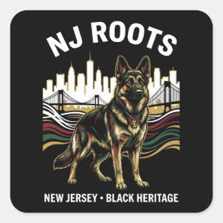 Pegatina Cuadrada NJ Roots German Shepherd Black Heritage Pride Art