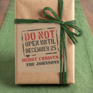 Pegatina Cuadrada No Abrir Hasta el 25 de Diciembre Regalo de Navida