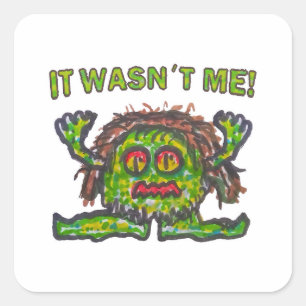 Pegatina Cuadrada No culpable gremlin gracioso ilustracion dibujado 