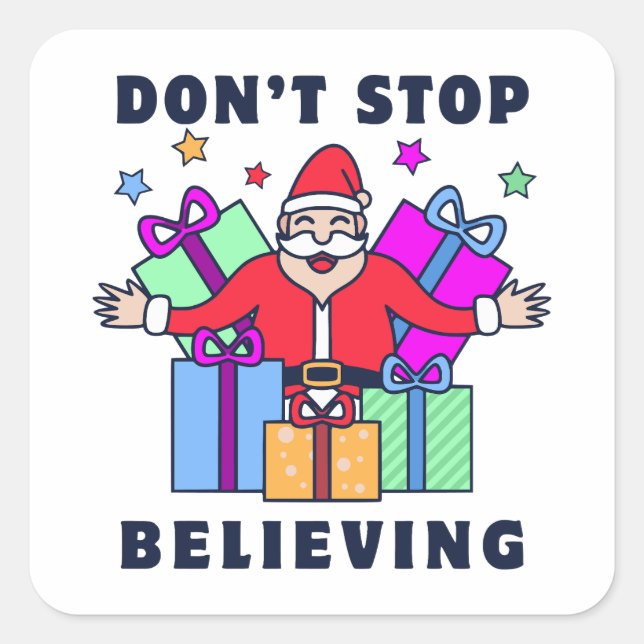 Pegatina Cuadrada No dejes de creer a Santa con regalos (Anverso)