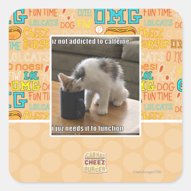 Pegatina Cuadrada No es adicto a la cafeína (Anverso)