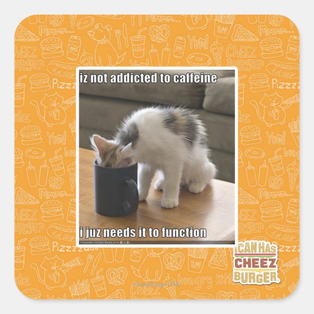 Pegatina Cuadrada No es adicto a la cafeína (Anverso)