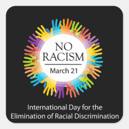 Pegatina Cuadrada No hay gráfico racista con manos coloridas