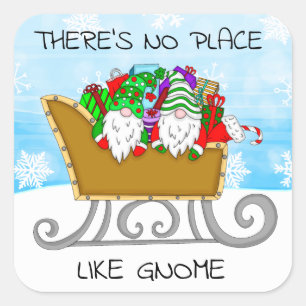 Pegatina Cuadrada No hay lugar como Gnome, Navidades Square S