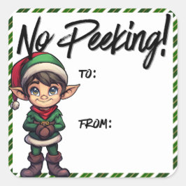 Pegatina Cuadrada No hay Navidades de elfo de Peeking que etiqueten 