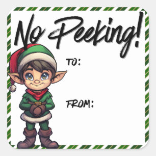 Pegatina Cuadrada No hay Navidades de elfo de Peeking que etiqueten 