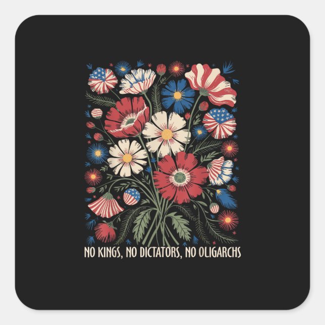 Pegatina Cuadrada No Kings No Dictators No Oligarchs In America Funn (Anverso)