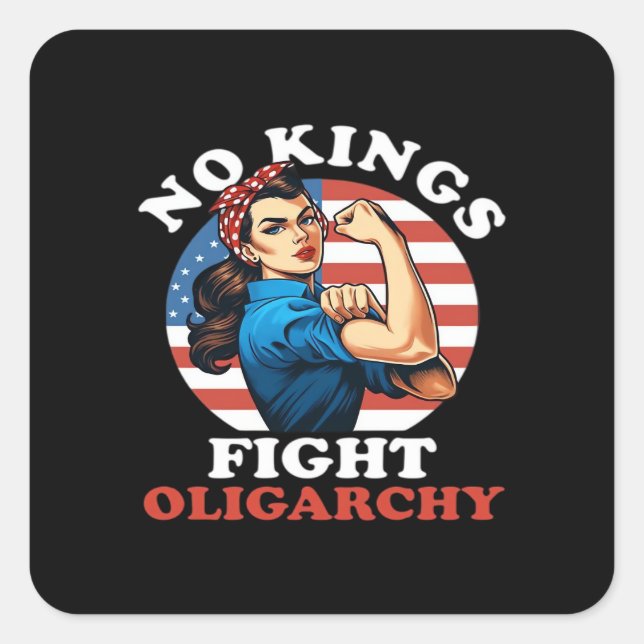 Pegatina Cuadrada No Kings Oligarchy Retro Classic (Anverso)