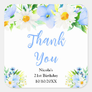 Pegatina Cuadrada No me Olvides Daisies Cumpleaños Gracias