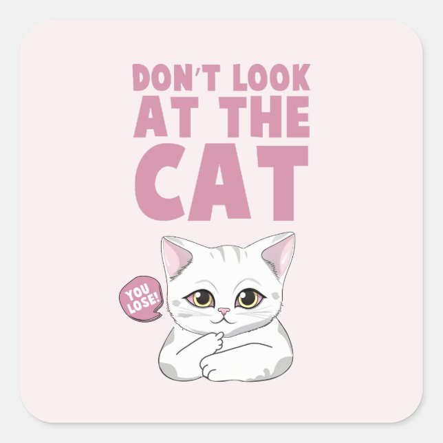 Pegatina Cuadrada No mires al gato - Gracioso gato blanco (Anverso)