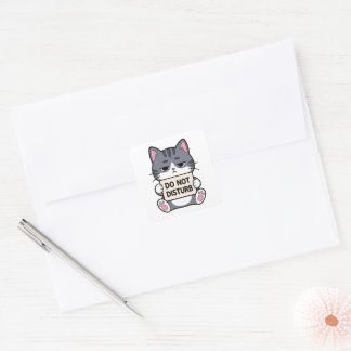 Pegatina Cuadrada No Molestar | Gato Kawaii Gruñón Divertido