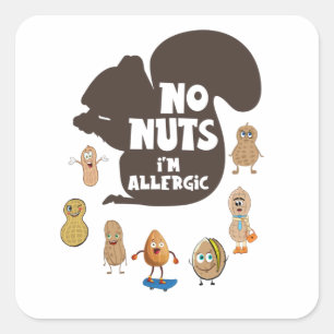 Pegatina Cuadrada No Nueces Soy Alérgico Conciencia de la Alergia al