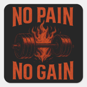Pegatina Cuadrada No Pain No Gain – Motivación Clásica de Gimnasio