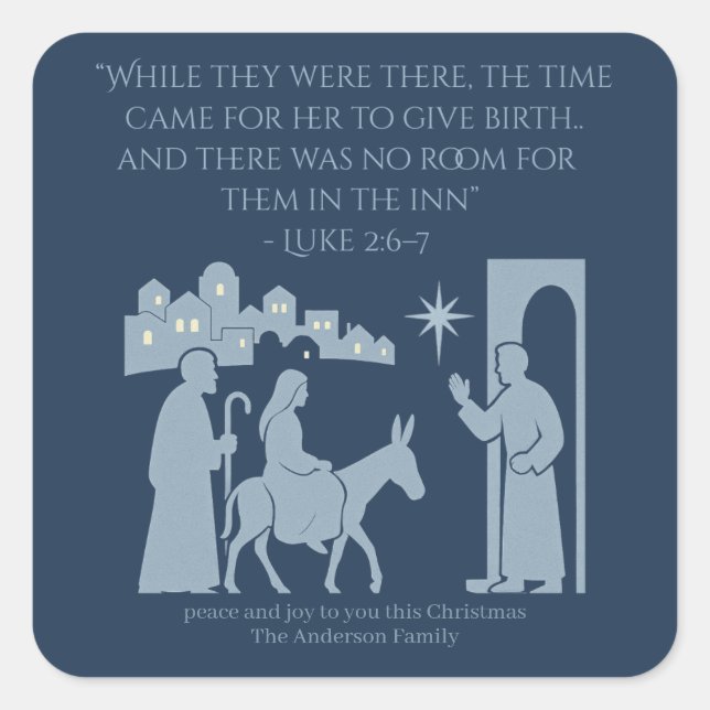 Pegatina Cuadrada No Room at the Inn Sticker – Nativity Scene (Anverso)