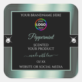 Pegatina Cuadrada Noble piedad negra brillante Verde azulada con eti