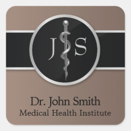 Pegatina Cuadrada Noble Rod de Asclepius Silver Medical