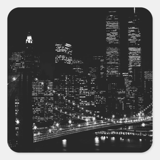 Pegatina Cuadrada Noche Black & White New York City (Anverso)