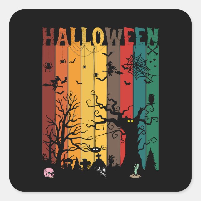 Pegatina Cuadrada Noche Colorida de Halloween (Anverso)