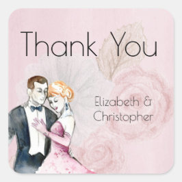 Pegatina Cuadrada Noche de Boda Vintage con rosas rosas rosas gracia