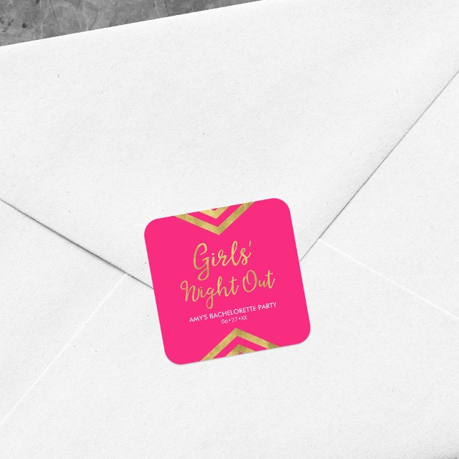 Pegatina Cuadrada Noche de Chicas de Chevron de oro rosado moderno (Subido por el creador)