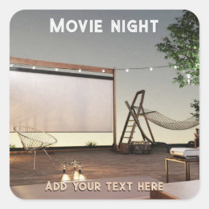 Pegatina Cuadrada Noche de cine al aire libre acogedora