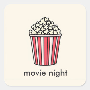 Pegatina Cuadrada Noche de cine con palomitas de maíz