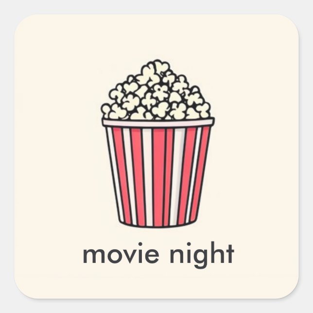 Pegatina Cuadrada Noche de cine con palomitas de maíz (Anverso)