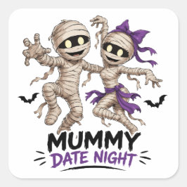 Pegatina Cuadrada Noche de cita de pareja de momia adorable