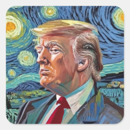 Pegatina Cuadrada Noche de Donald Trump Starry Estilo de arte Van Go